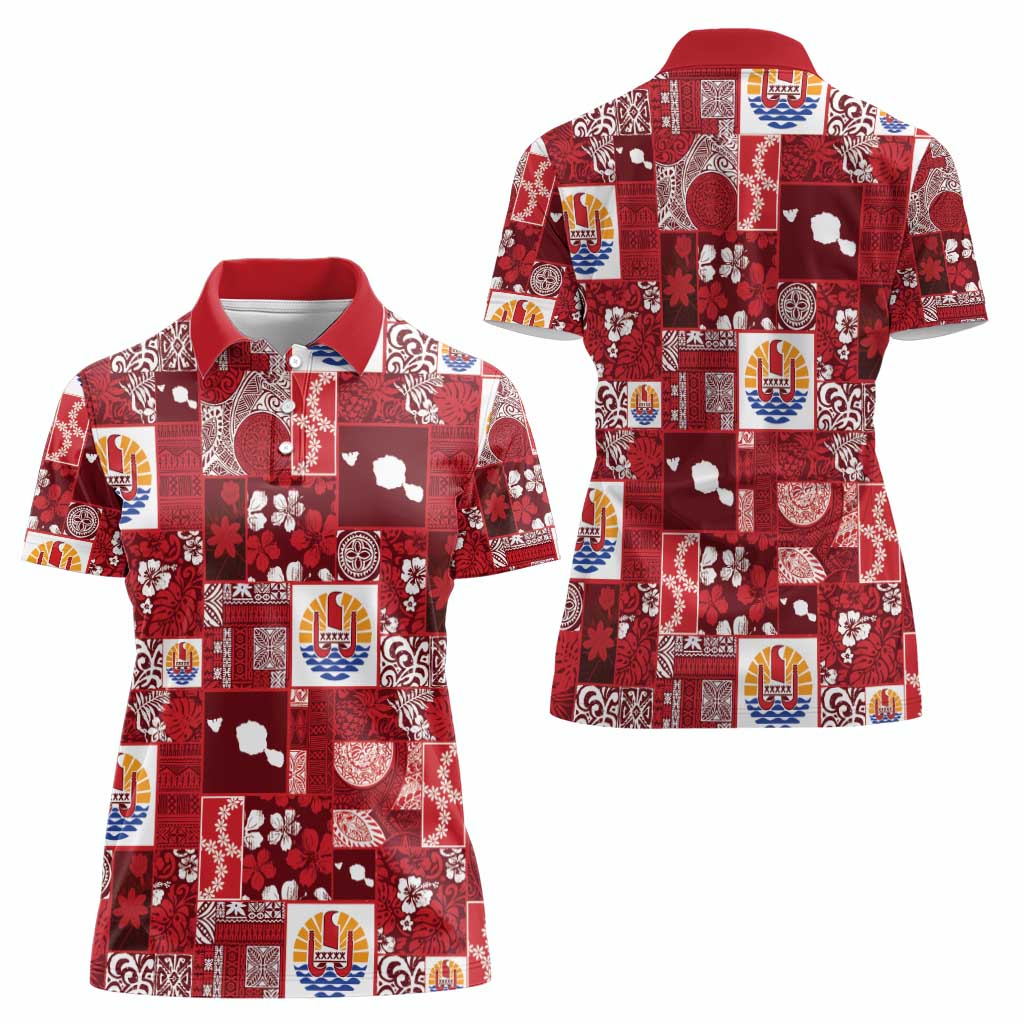 Tahiti Oaoa I Teie Noera Women Polo Shirt Pacific Patchwork Xmas Vibes - Polynesian Pride