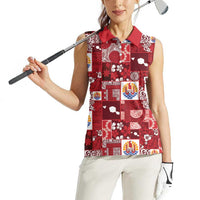 Tahiti Oaoa I Teie Noera Women Sleeveless Polo Shirt Pacific Patchwork Xmas Vibes - Polynesian Pride