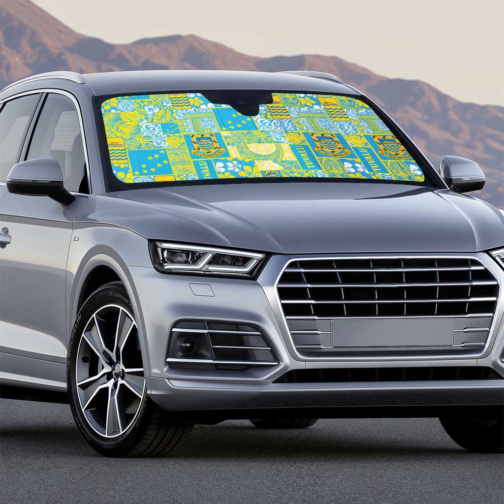 Tuvalu Manuia te Kilisimasi Auto Sun Shade Pacific Patchwork Xmas Vibes - Polynesian Pride