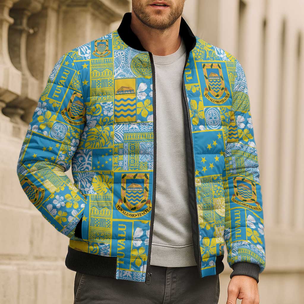 Tuvalu Manuia te Kilisimasi Bomber Puffer Jacket Pacific Patchwork Xmas Vibes - Polynesian Pride