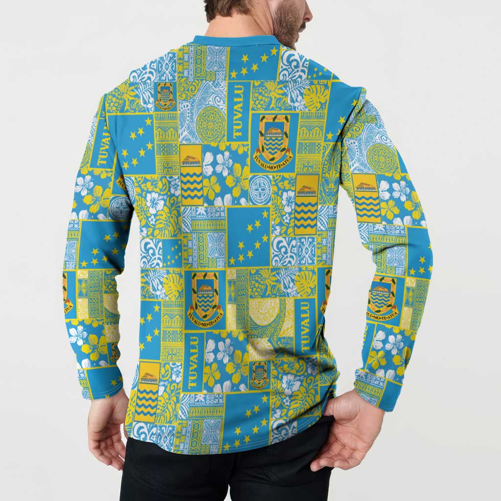 Tuvalu Manuia te Kilisimasi Button Sweatshirt Pacific Patchwork Xmas Vibes - Polynesian Pride