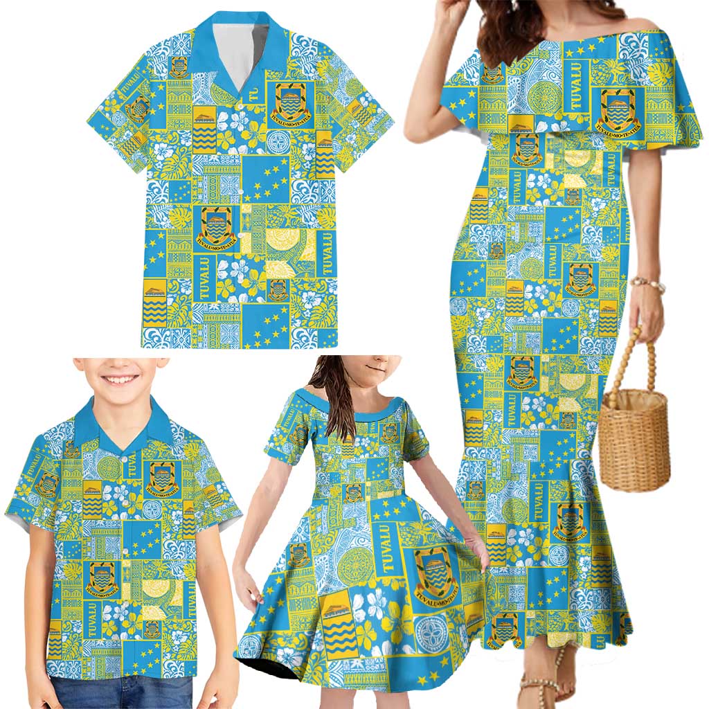 Tuvalu Manuia te Kilisimasi Family Matching Mermaid Dress and Hawaiian Shirt Pacific Patchwork Xmas Vibes - Polynesian Pride