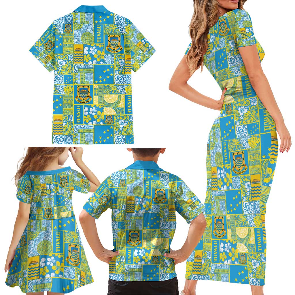 Tuvalu Manuia te Kilisimasi Family Matching Short Sleeve Bodycon Dress and Hawaiian Shirt Pacific Patchwork Xmas Vibes - Polynesian Pride