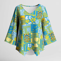 Tuvalu Manuia te Kilisimasi Kimono Sleeve Blouse Pacific Patchwork Xmas Vibes - Polynesian Pride