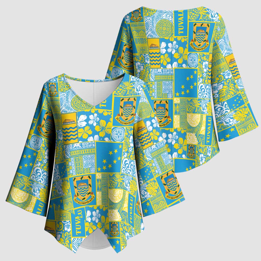 Tuvalu Manuia te Kilisimasi Kimono Sleeve Blouse Pacific Patchwork Xmas Vibes - Polynesian Pride