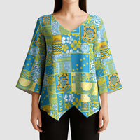 Tuvalu Manuia te Kilisimasi Kimono Sleeve Blouse Pacific Patchwork Xmas Vibes - Polynesian Pride
