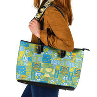 Tuvalu Manuia te Kilisimasi Leather Tote Bag Pacific Patchwork Xmas Vibes - Polynesian Pride