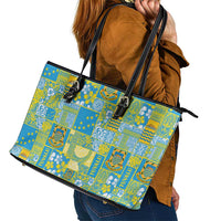 Tuvalu Manuia te Kilisimasi Leather Tote Bag Pacific Patchwork Xmas Vibes - Polynesian Pride
