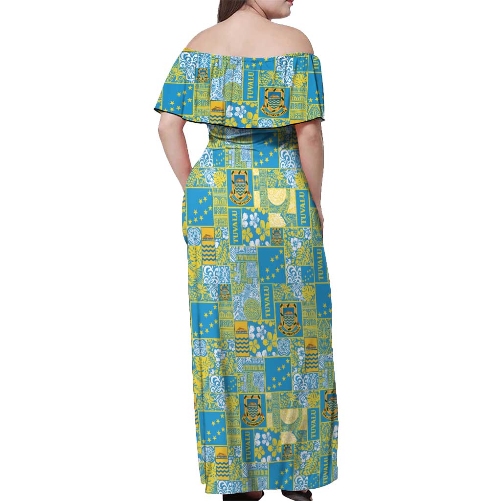 Tuvalu Manuia te Kilisimasi Off Shoulder Maxi Dress Pacific Patchwork Xmas Vibes - Polynesian Pride