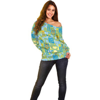 Tuvalu Manuia te Kilisimasi Off Shoulder Sweater Pacific Patchwork Xmas Vibes - Polynesian Pride