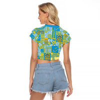 Tuvalu Manuia te Kilisimasi Raglan Cropped T Shirt Pacific Patchwork Xmas Vibes - Polynesian Pride