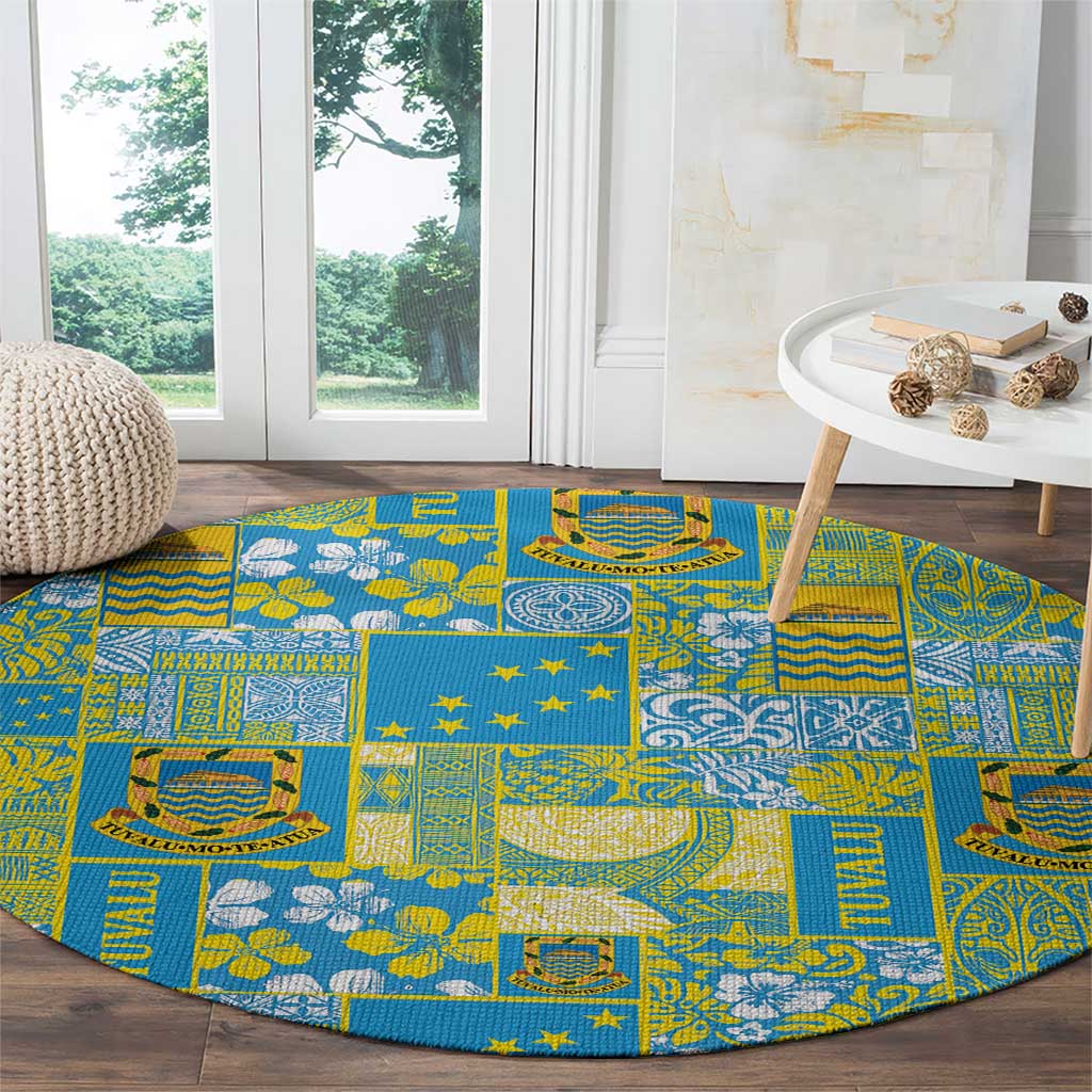 Tuvalu Manuia te Kilisimasi Round Carpet Pacific Patchwork Xmas Vibes - Polynesian Pride