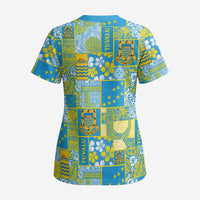 Tuvalu Manuia te Kilisimasi Scrub Top Pacific Patchwork Xmas Vibes - Polynesian Pride
