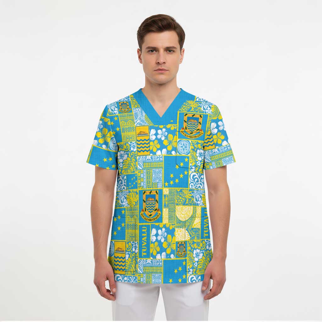 Tuvalu Manuia te Kilisimasi Scrub Top Pacific Patchwork Xmas Vibes - Polynesian Pride