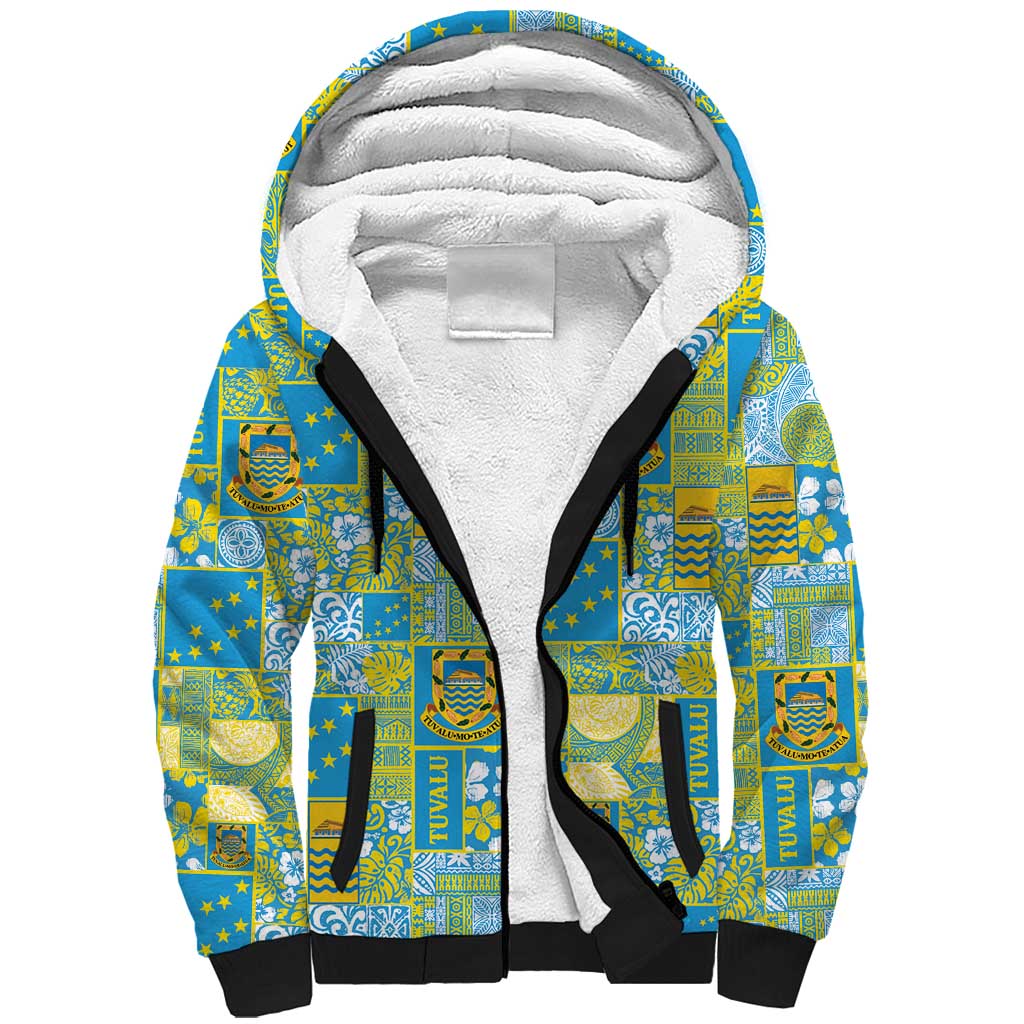 Tuvalu Manuia te Kilisimasi Sherpa Hoodie Pacific Patchwork Xmas Vibes - Polynesian Pride