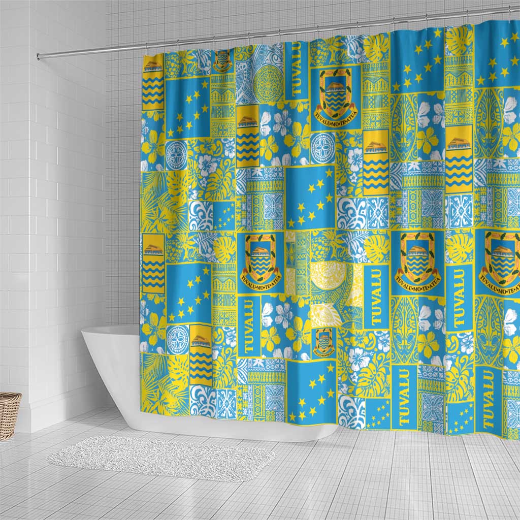 Tuvalu Manuia te Kilisimasi Shower Curtain Pacific Patchwork Xmas Vibes - Polynesian Pride
