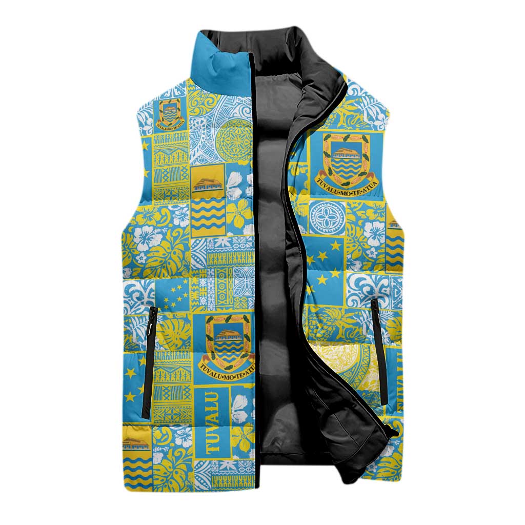 Tuvalu Manuia te Kilisimasi Sleeveless Puffer Jacket Pacific Patchwork Xmas Vibes - Polynesian Pride