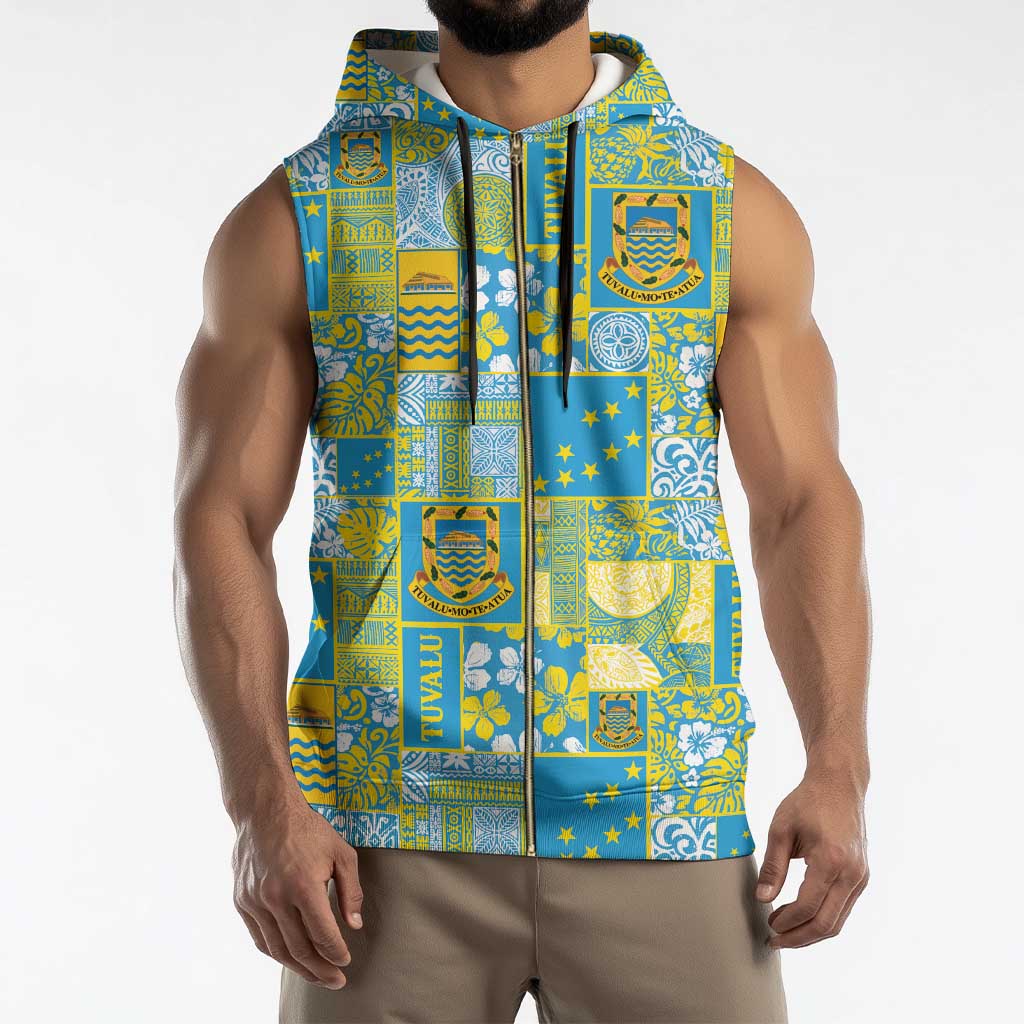Tuvalu Manuia te Kilisimasi Sleeveless Zip Hoodie Pacific Patchwork Xmas Vibes - Polynesian Pride