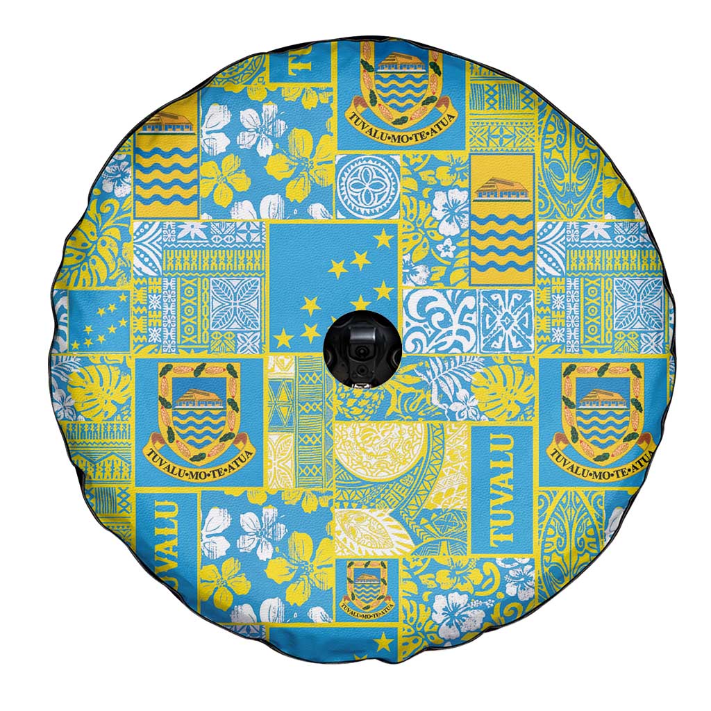 Tuvalu Manuia te Kilisimasi Spare Tire Cover Pacific Patchwork Xmas Vibes - Polynesian Pride