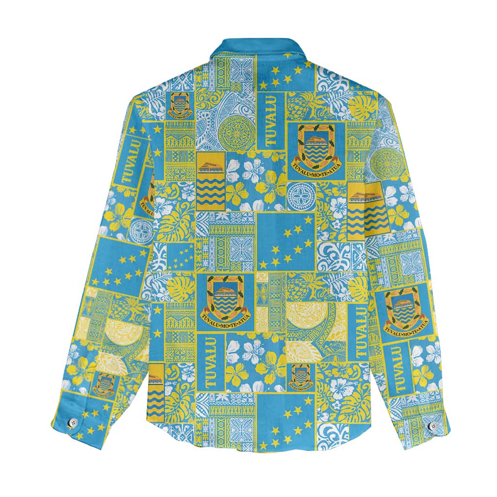 Tuvalu Manuia te Kilisimasi Women Casual Shirt Pacific Patchwork Xmas Vibes - Polynesian Pride