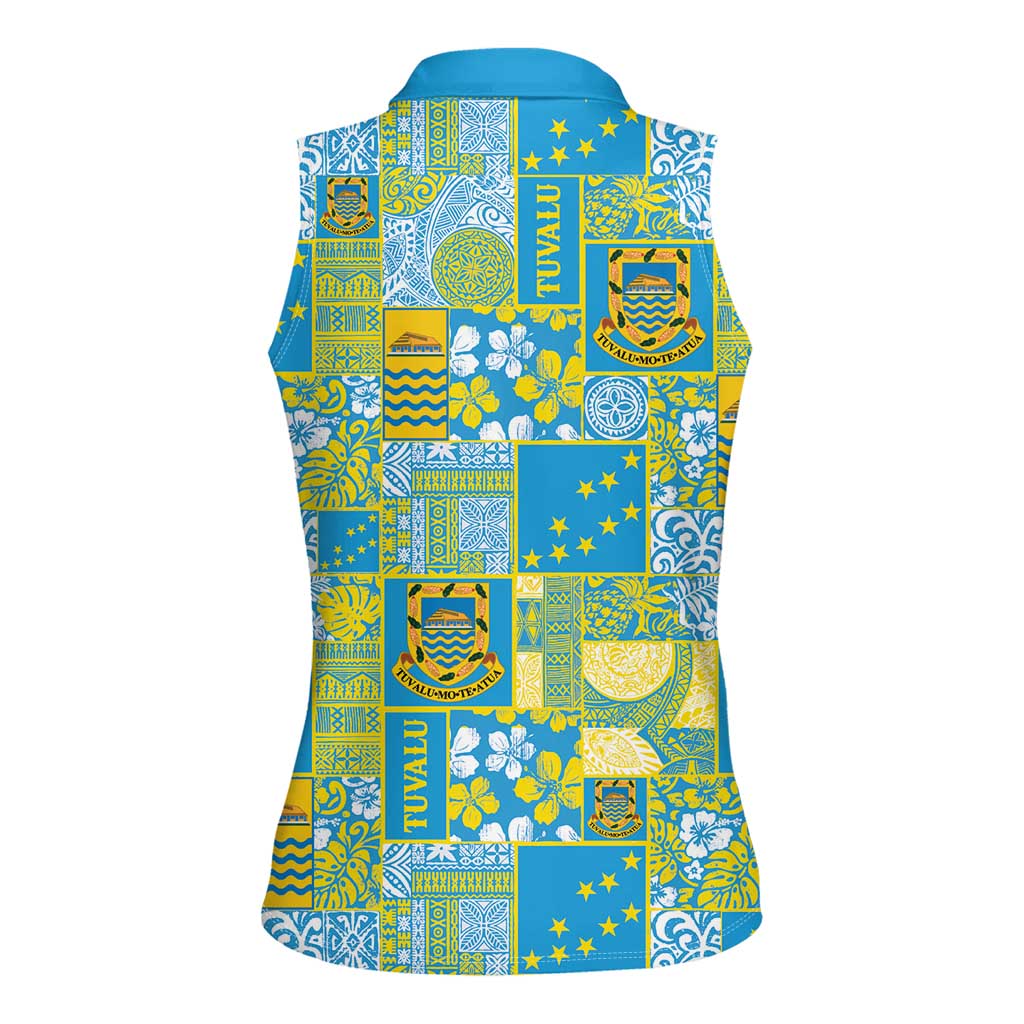 Tuvalu Manuia te Kilisimasi Women Sleeveless Polo Shirt Pacific Patchwork Xmas Vibes - Polynesian Pride