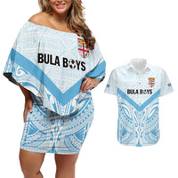 Fiji Football Custom Couples Matching Off Shoulder Short Dress and Hawaiian Shirt Bula Boys Go Champions