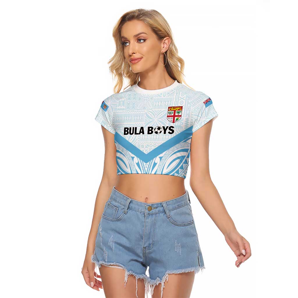 Fiji Football Custom Raglan Cropped T Shirt Bula Boys Go Champions LT9 Female Blue - Polynesian Pride