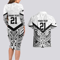 New Zealand Football Custom Couples Matching Long Sleeve Bodycon Dress and Hawaiian Shirt All White Fern Go Champions