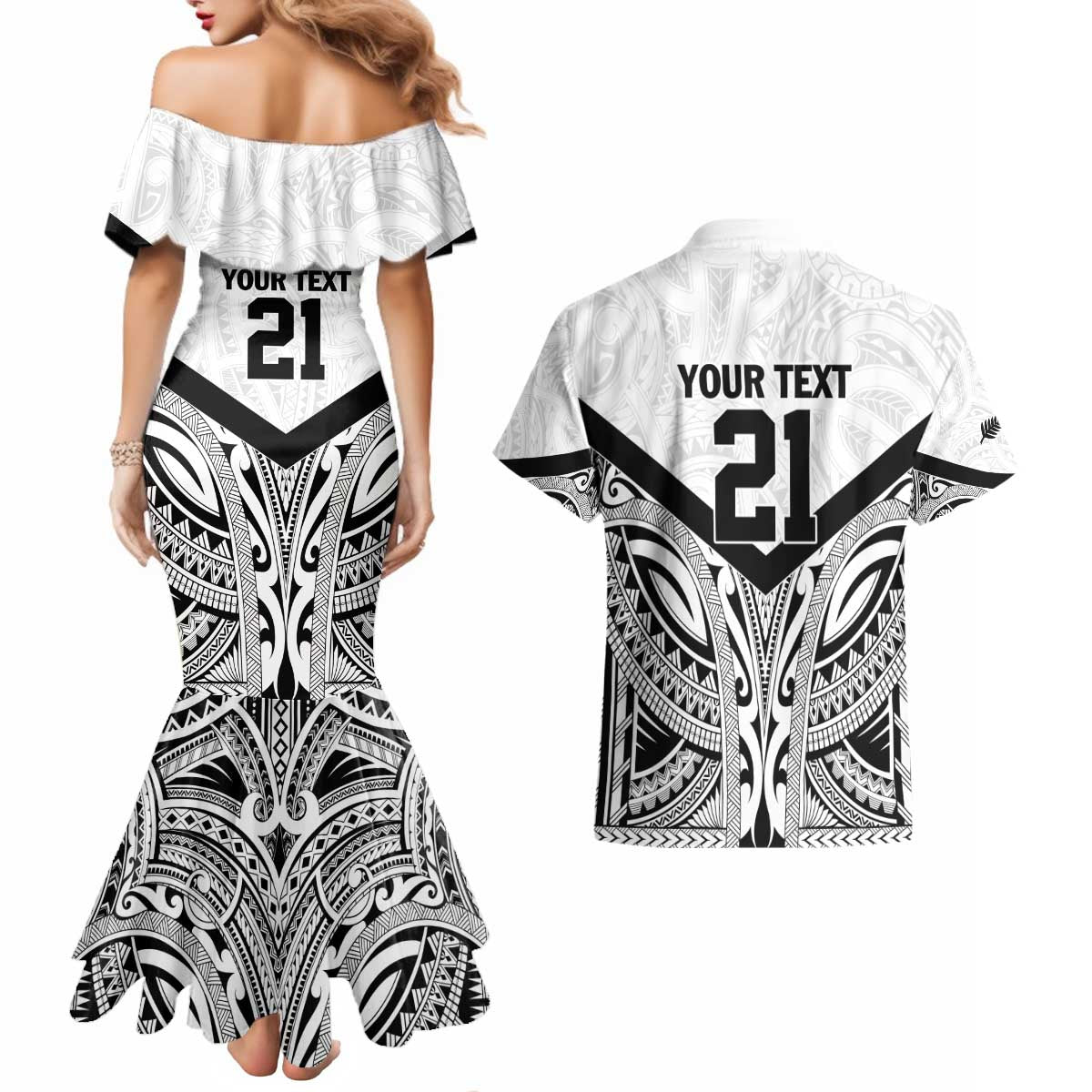 New Zealand Football Custom Couples Matching Mermaid Dress and Hawaiian Shirt All White Fern Go Champions