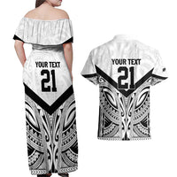 New Zealand Football Custom Couples Matching Off Shoulder Maxi Dress and Hawaiian Shirt All White Fern Go Champions