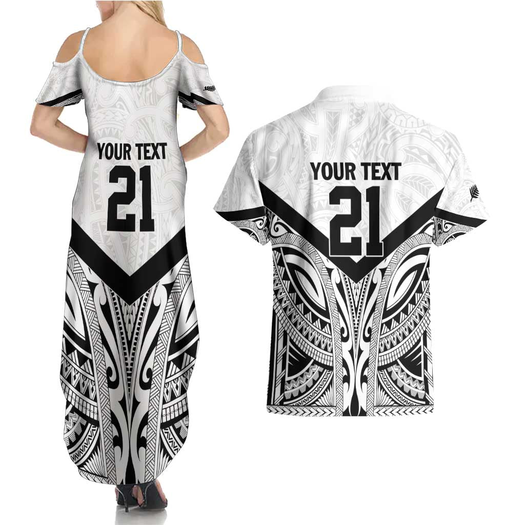 New Zealand Football Custom Couples Matching Summer Maxi Dress and Hawaiian Shirt All White Fern Go Champions