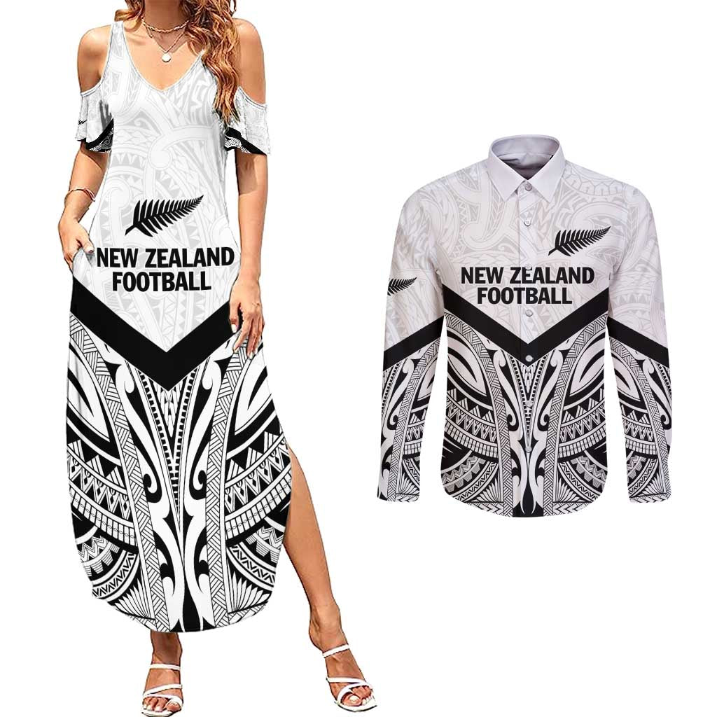 New Zealand Football Custom Couples Matching Summer Maxi Dress and Long Sleeve Button Shirt All White Fern Go Champions LT9 White - Polynesian Pride