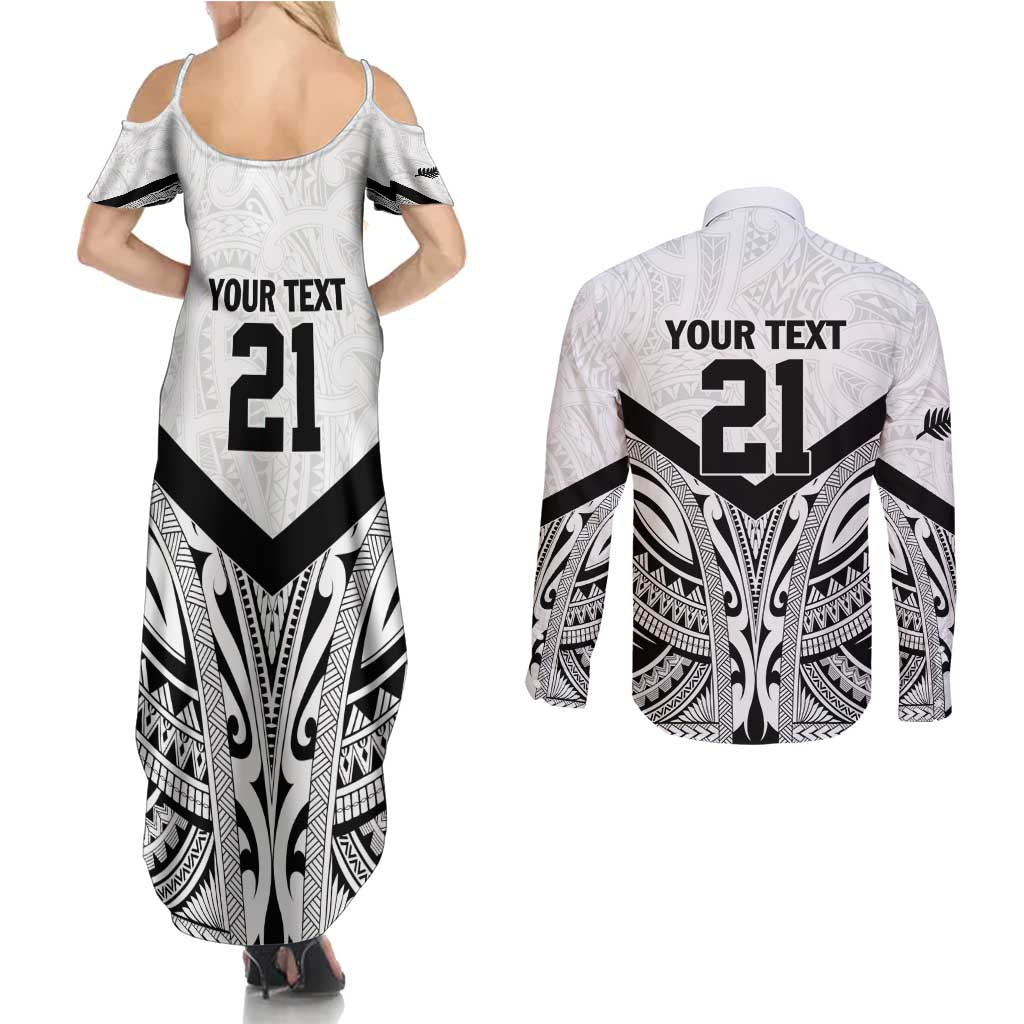 New Zealand Football Custom Couples Matching Summer Maxi Dress and Long Sleeve Button Shirt All White Fern Go Champions LT9 - Polynesian Pride