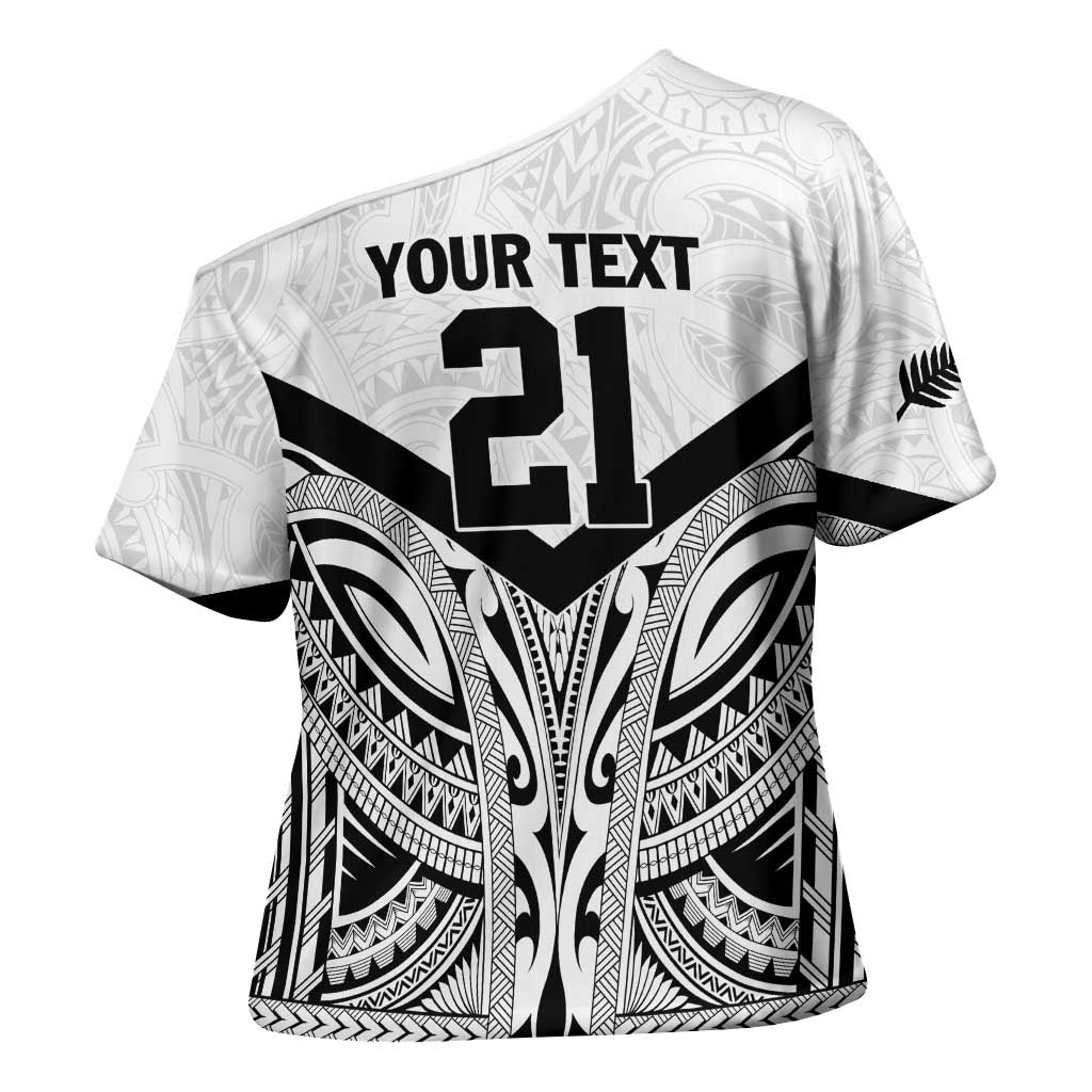 New Zealand Football Custom Cross Shoulder Shirt All White Fern Go Champions LT9 - Polynesian Pride