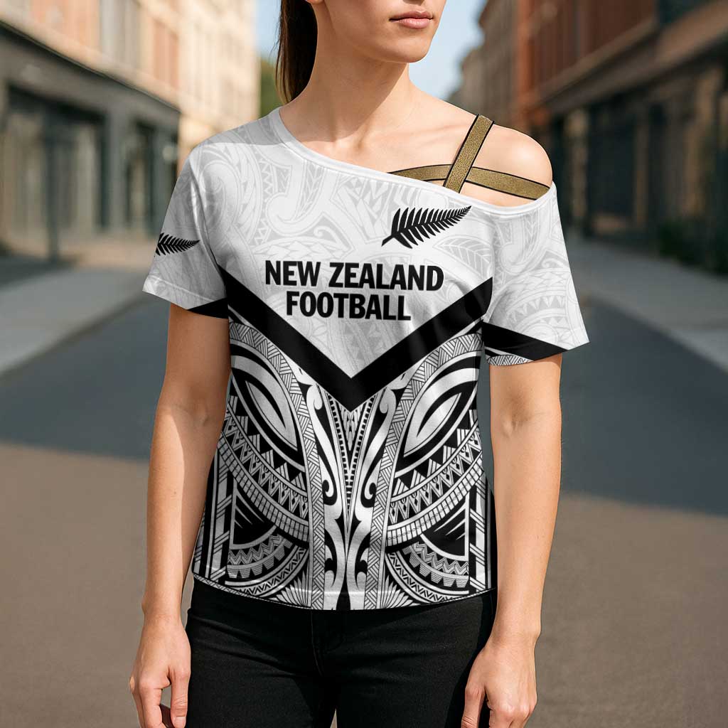 New Zealand Football Custom Cross Shoulder Shirt All White Fern Go Champions LT9 - Polynesian Pride