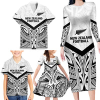 New Zealand Football Custom Family Matching Long Sleeve Bodycon Dress and Hawaiian Shirt All White Fern Go Champions LT9 - Polynesian Pride