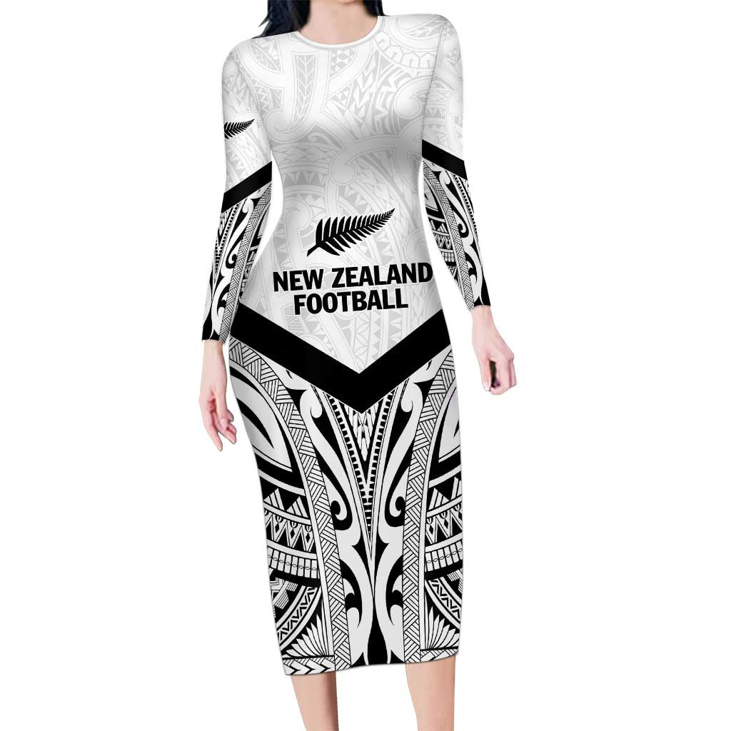 New Zealand Football Custom Family Matching Long Sleeve Bodycon Dress and Hawaiian Shirt All White Fern Go Champions LT9 Mom's Dress White - Polynesian Pride