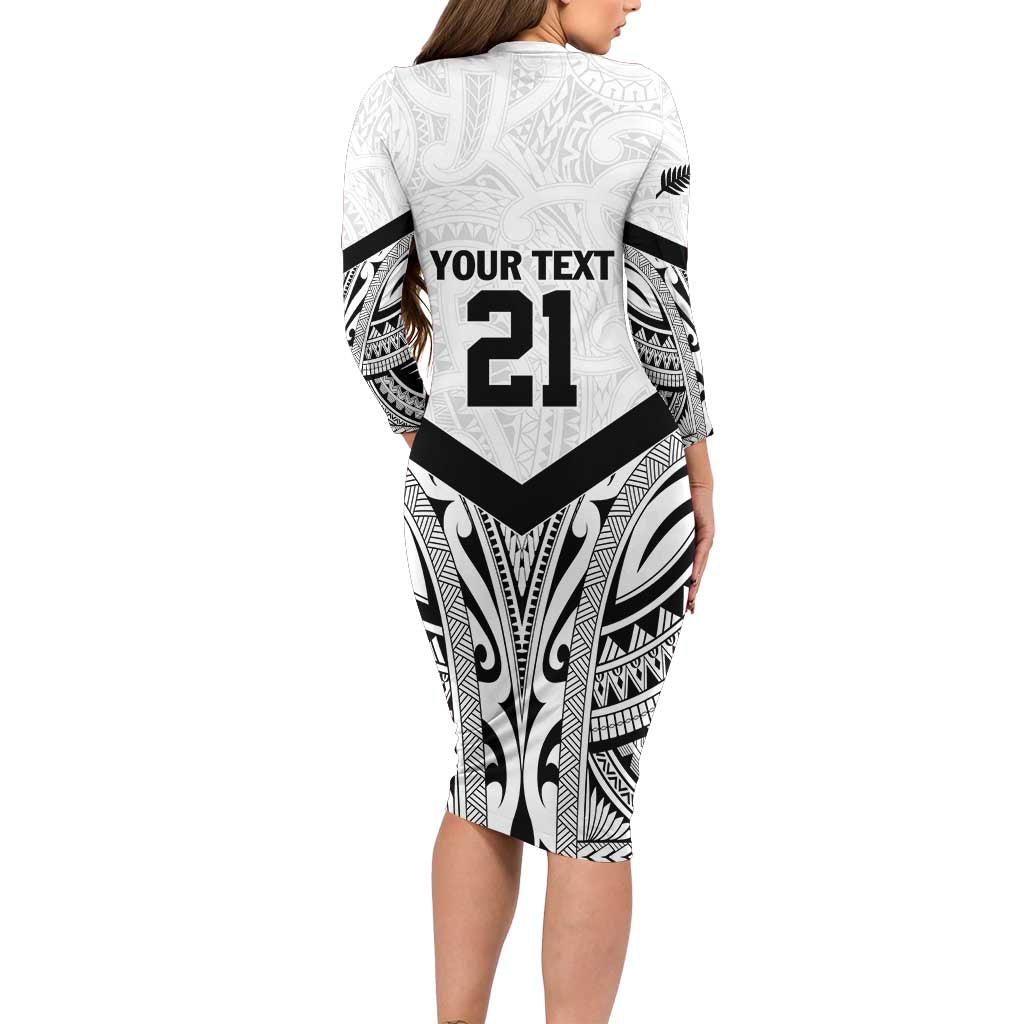 New Zealand Football Custom Family Matching Long Sleeve Bodycon Dress and Hawaiian Shirt All White Fern Go Champions LT9 - Polynesian Pride