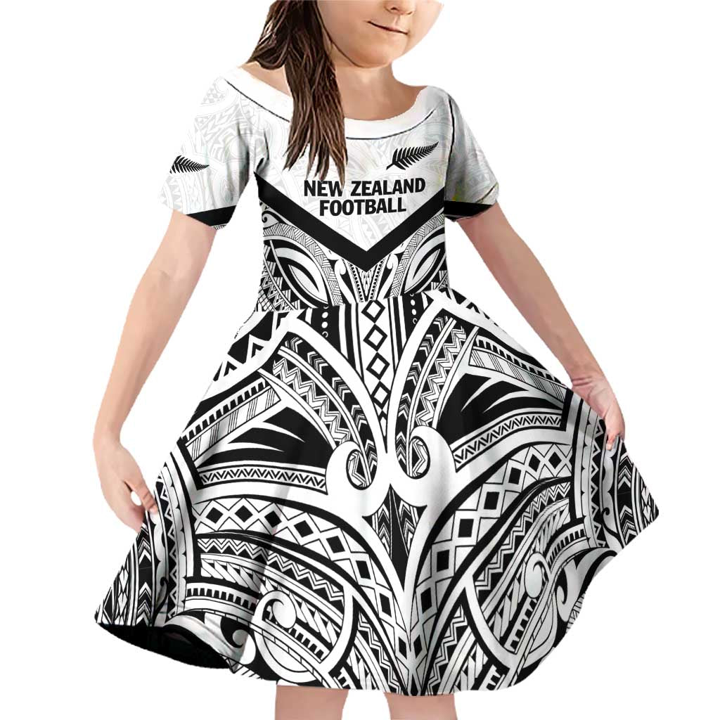 New Zealand Football Custom Family Matching Off Shoulder Short Dress and Hawaiian Shirt All White Fern Go Champions