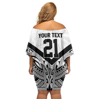 New Zealand Football Custom Family Matching Off Shoulder Short Dress and Hawaiian Shirt All White Fern Go Champions