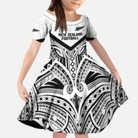 New Zealand Football Custom Family Matching Puletasi and Hawaiian Shirt All White Fern Go Champions LT9 Daughter's Dress White - Polynesian Pride