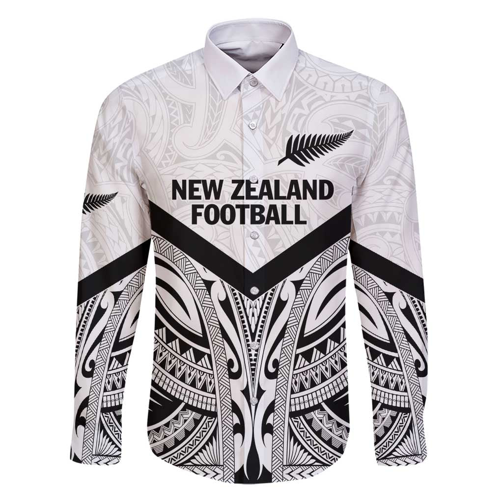 New Zealand Football Custom Family Matching Puletasi and Hawaiian Shirt All White Fern Go Champions LT9 Dad's Shirt - Long Sleeve White - Polynesian Pride
