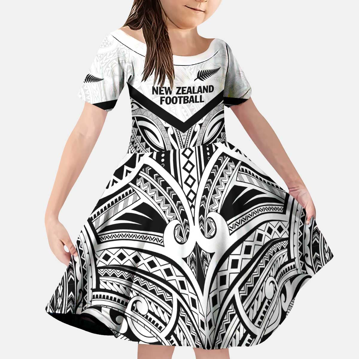 New Zealand Football Custom Kid Short Sleeve Dress All White Fern Go Champions LT9 KID White - Polynesian Pride