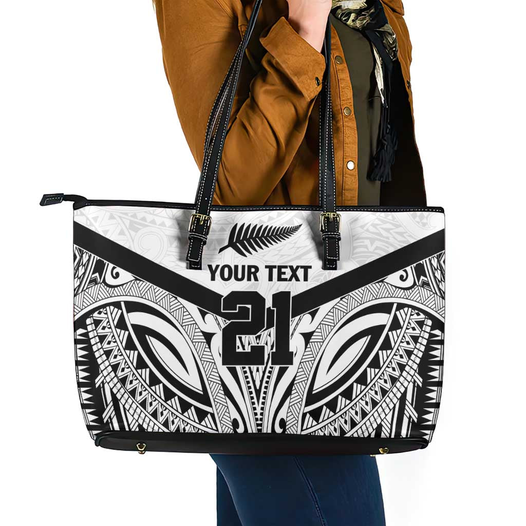 New Zealand Football Custom Leather Tote Bag All White Fern Go Champions