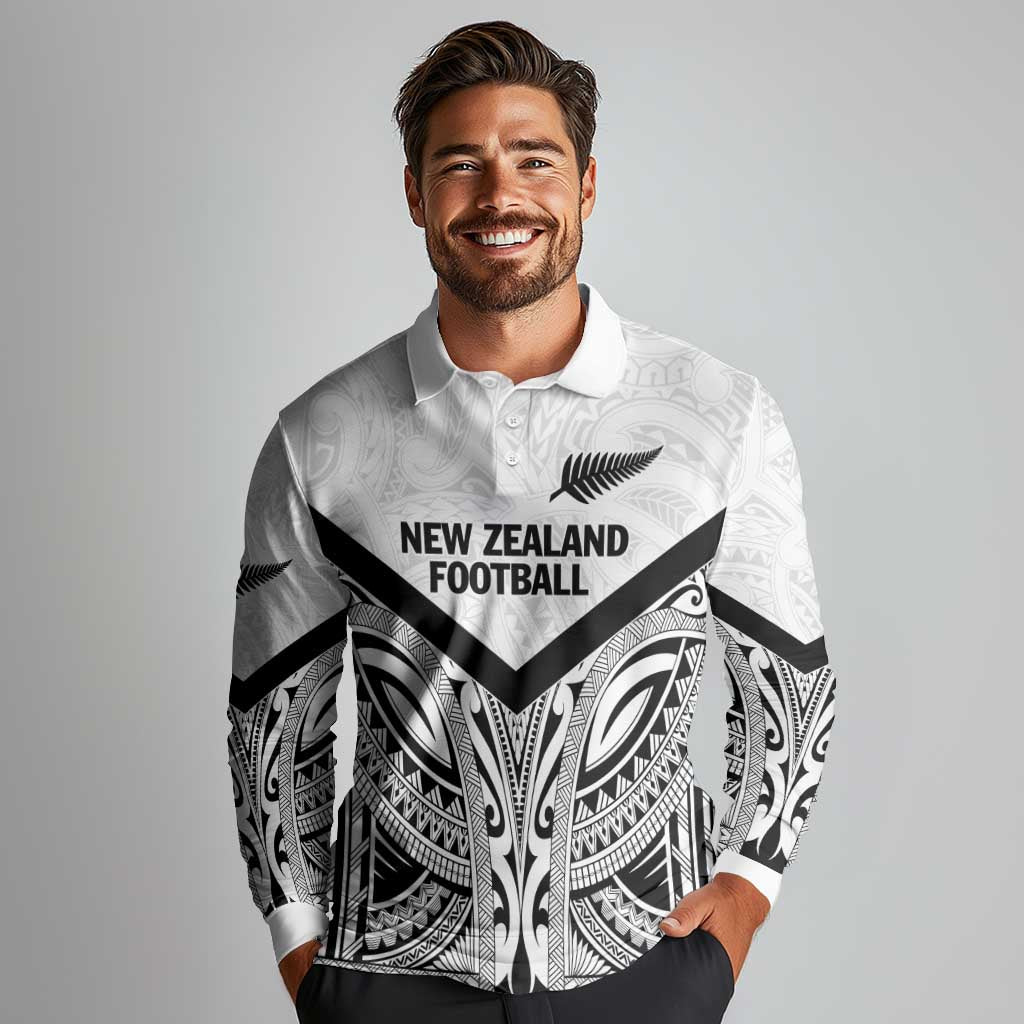 New Zealand Football Custom Long Sleeve Polo Shirt All White Fern Go Champions