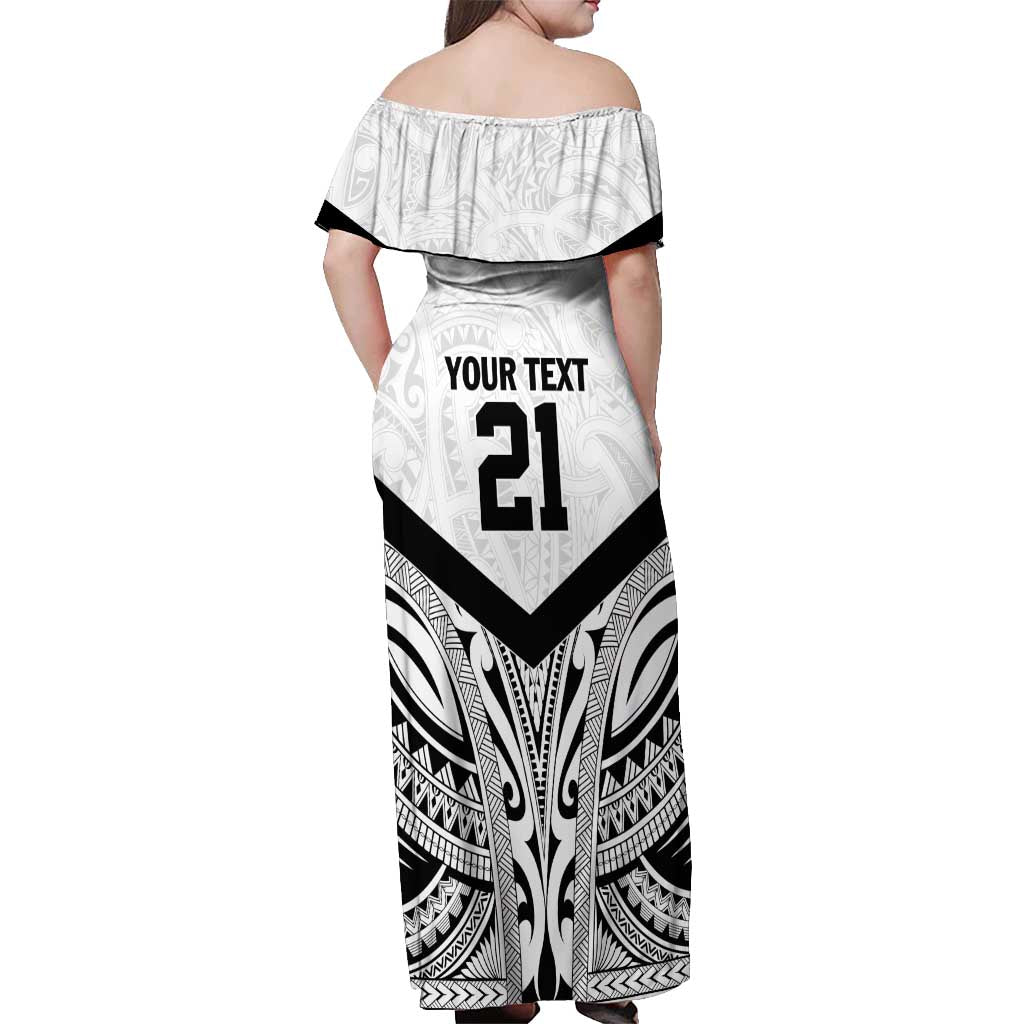 New Zealand Football Custom Off Shoulder Maxi Dress All White Fern Go Champions