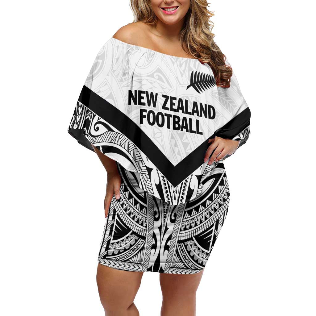 New Zealand Football Custom Off Shoulder Short Dress All White Fern Go Champions