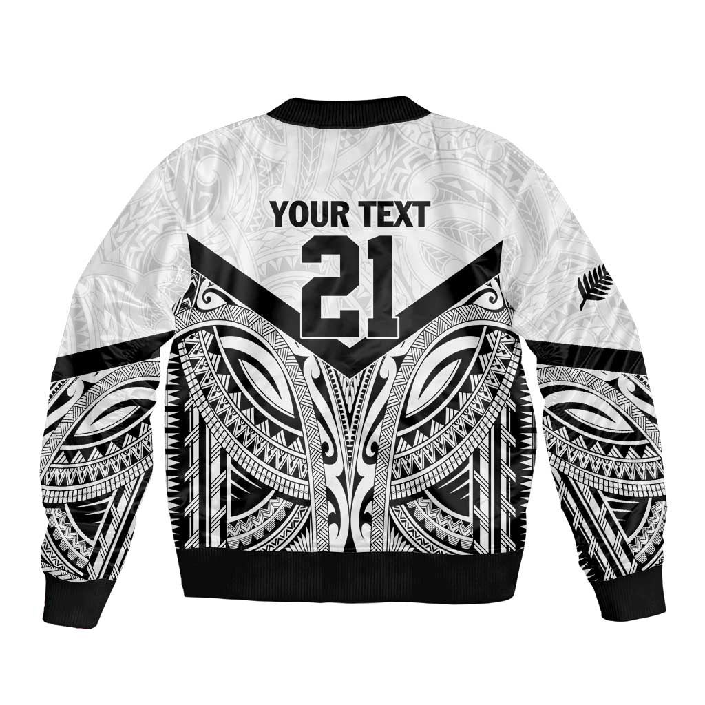 New Zealand Football Custom Sleeve Zip Bomber Jacket All White Fern Go Champions