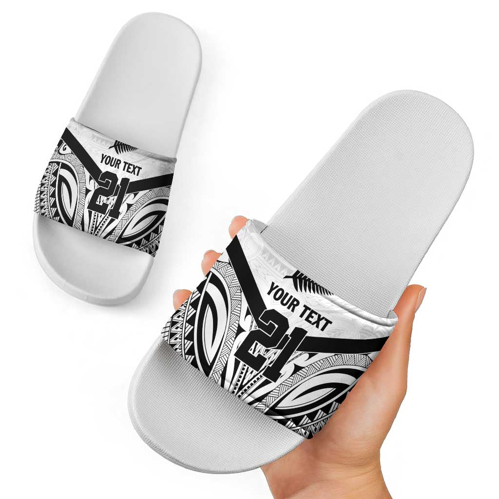 New Zealand Football Custom Slide Sandals All White Fern Go Champions - Polynesian Pride
