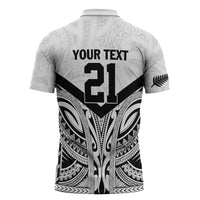 New Zealand Football Custom Zipper Polo Shirt All White Fern Go Champions - Polynesian Pride